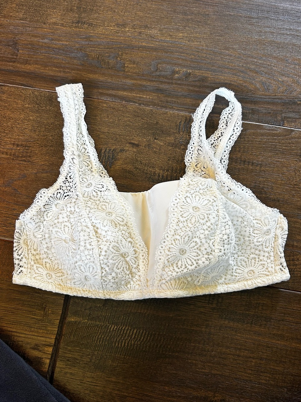 aerie Cream Lace Bralette with Floral Crochet Detail
